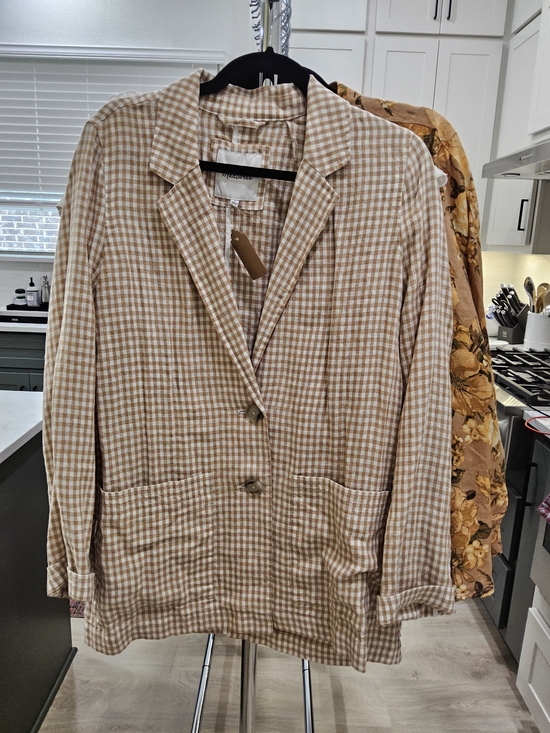 Madewell Jackets & Blazers - Madewell Beige Gingham Blazer Jacket|| Size Large